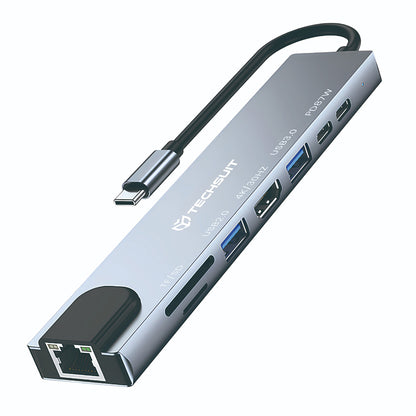 Hub USB-C Techsuit H2 NetBridge, 8in1, Grå