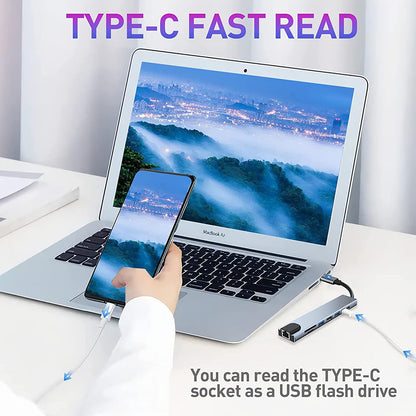 Hub USB-C Techsuit H2 NetBridge, 8in1, Grå