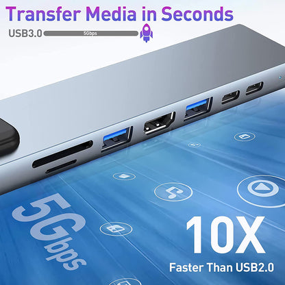 Hub USB-C Techsuit H2 NetBridge, 8in1, Grå