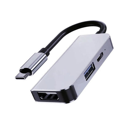Hub USB-C Techsuit H4 TurboChargeX, 3in1, Grå