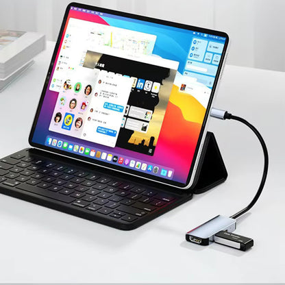 Hub USB-C Techsuit H4 TurboChargeX, 3in1, Grå