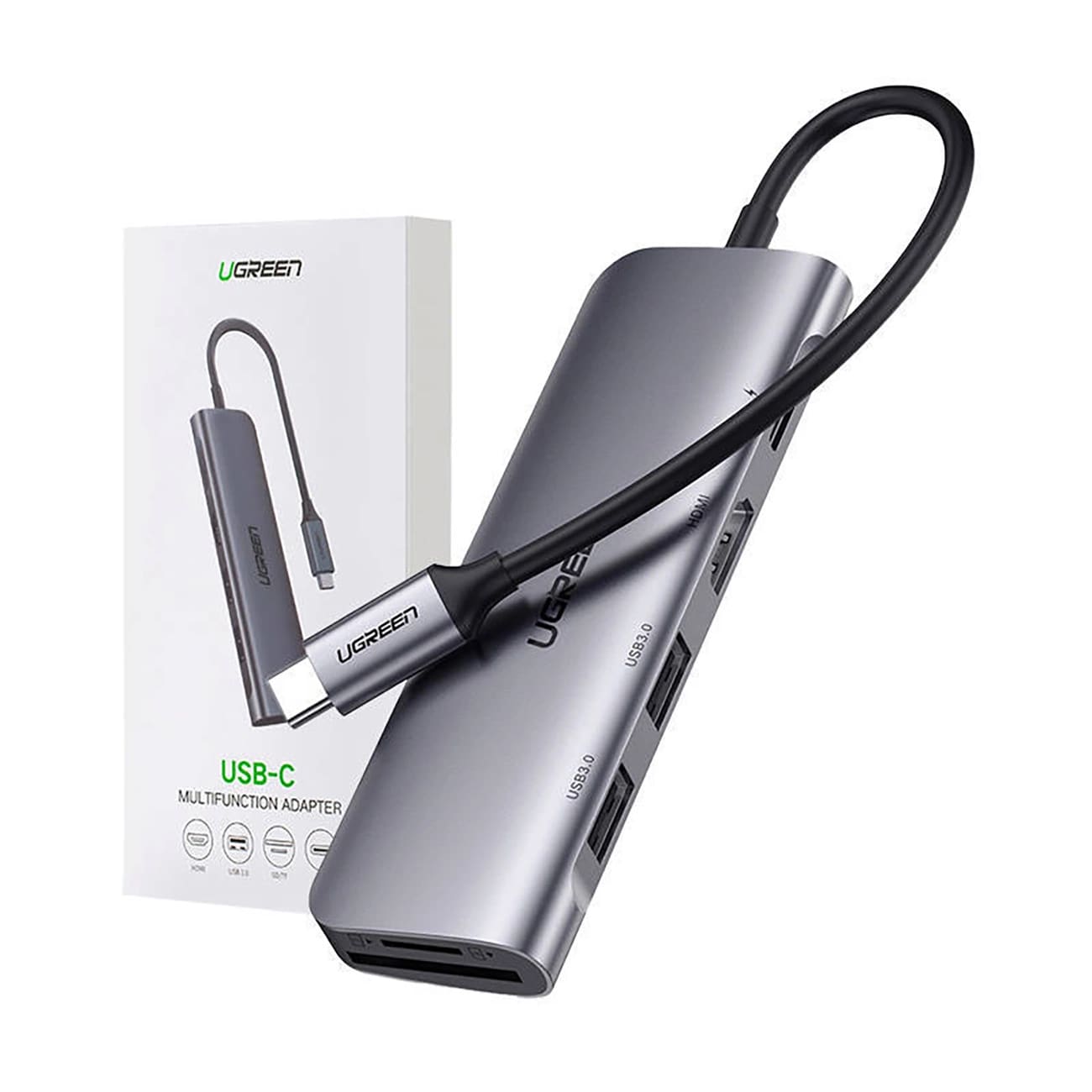 Hub USB-C UGREEN CM195 (15214), 2 x USB-A 3.0 - 1 x USB-C - 1 x HDMI - 1 x SD - 1 x microSD, Grå