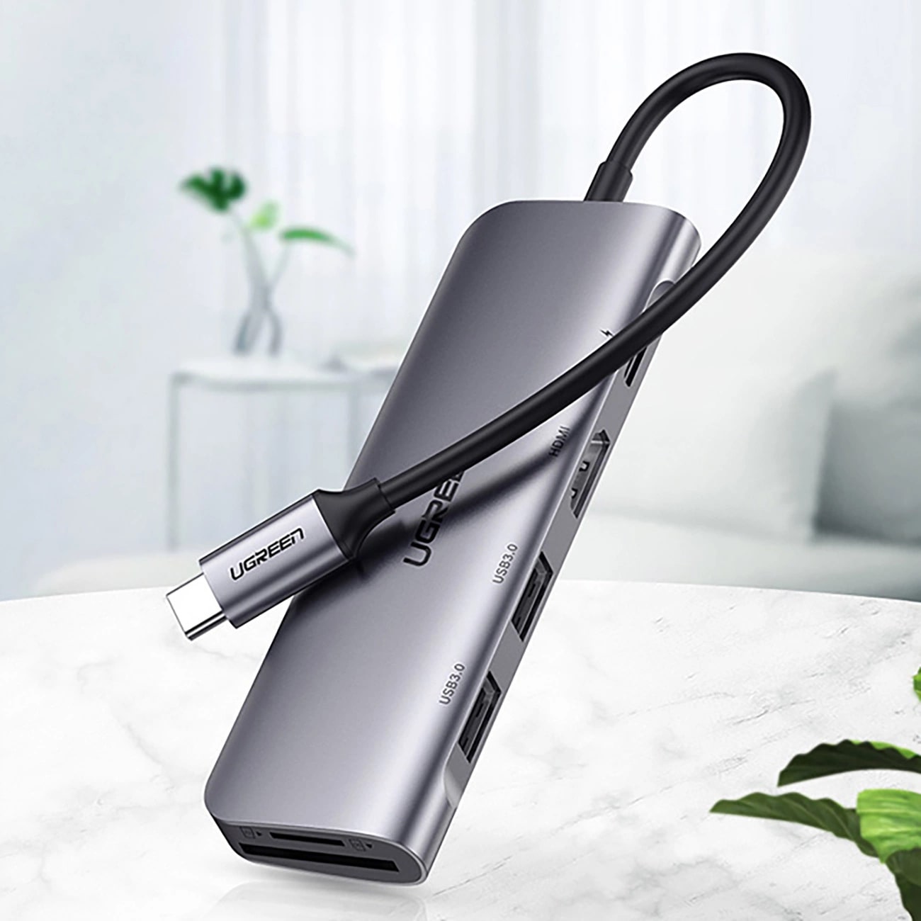 Hub USB-C UGREEN CM195 (15214), 2 x USB-A 3.0 - 1 x USB-C - 1 x HDMI - 1 x SD - 1 x microSD, Grå