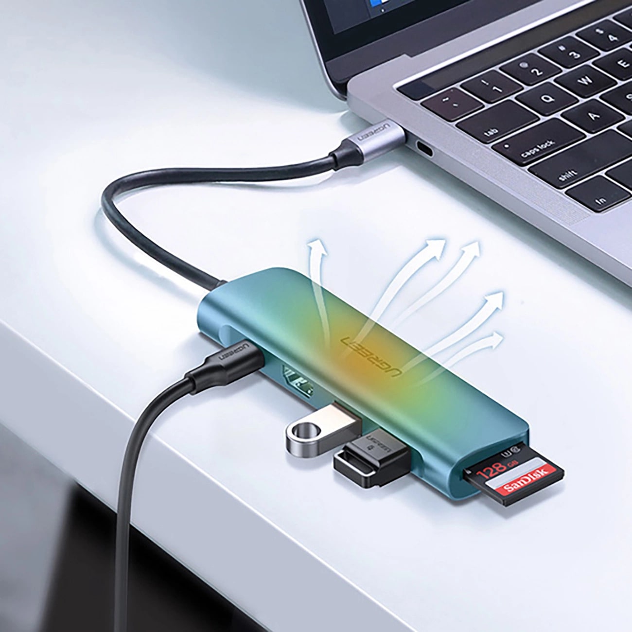 Hub USB-C UGREEN CM195 (15214), 2 x USB-A 3.0 - 1 x USB-C - 1 x HDMI - 1 x SD - 1 x microSD, Grå