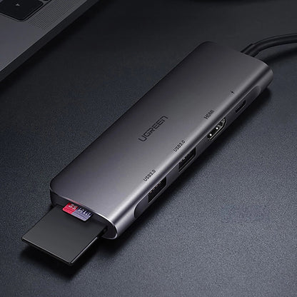 Hub USB-C UGREEN CM195 (15214), 2 x USB-A 3.0 - 1 x USB-C - 1 x HDMI - 1 x SD - 1 x microSD, Grå