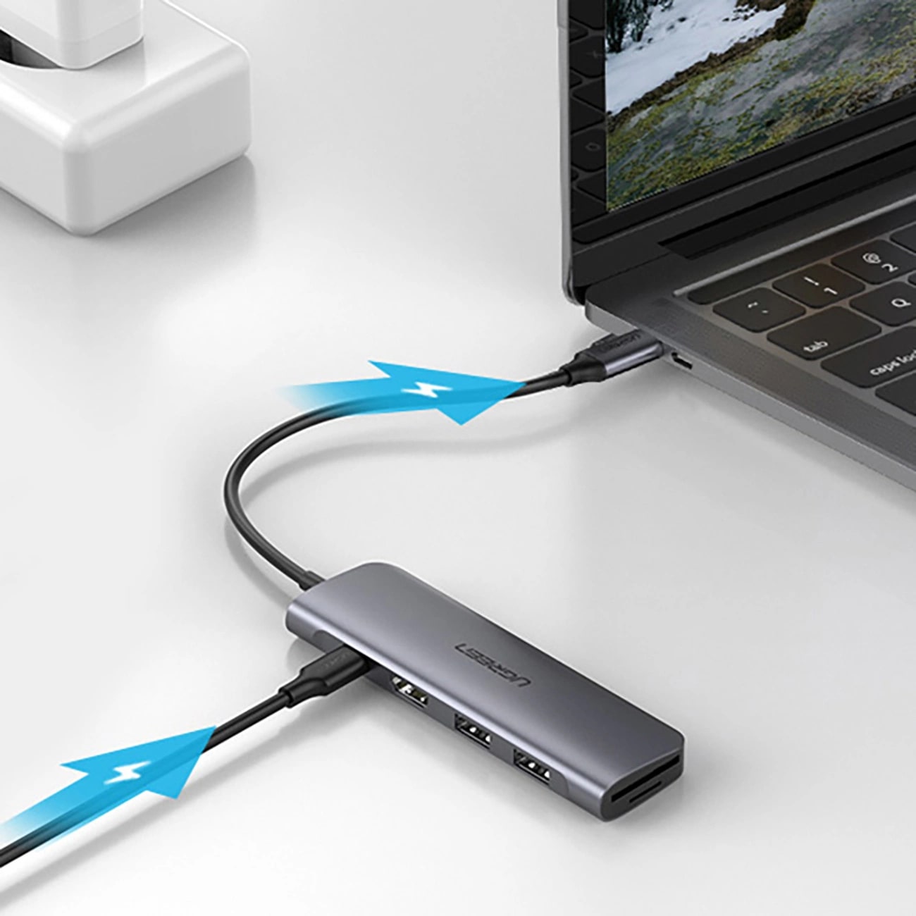 Hub USB-C UGREEN CM195 (15214), 2 x USB-A 3.0 - 1 x USB-C - 1 x HDMI - 1 x SD - 1 x microSD, Grå