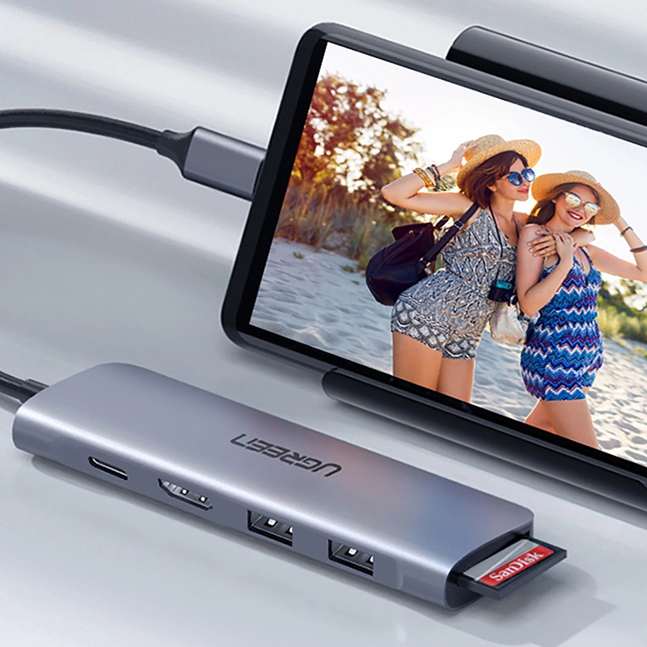 Hub USB-C UGREEN CM195 (15214), 2 x USB-A 3.0 - 1 x USB-C - 1 x HDMI - 1 x SD - 1 x microSD, Grå