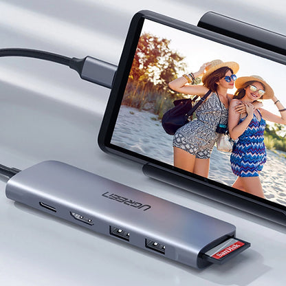 Hub USB-C UGREEN CM195 (15214), 2 x USB-A 3.0 - 1 x USB-C - 1 x HDMI - 1 x SD - 1 x microSD, Grå