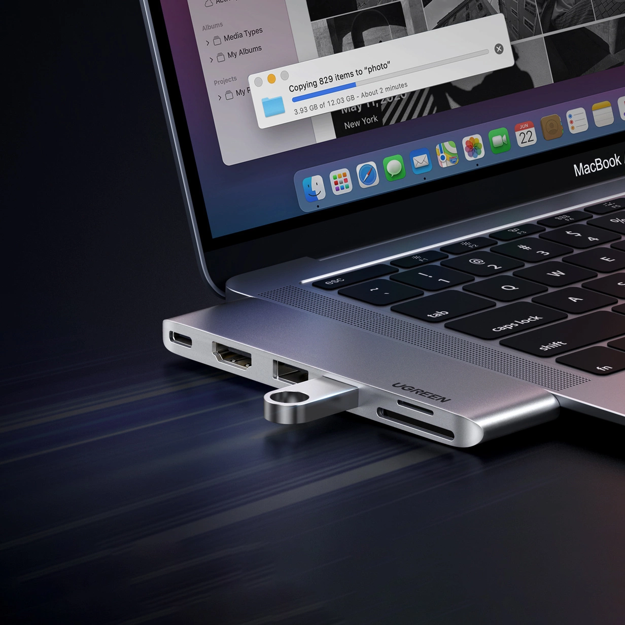USB-C-hub UGREEN CM380 (80856) for Apple MacBook Pro / Air Series, 2 x USB-A 3.0 - 1 x USB-C - 1 x HDMI - 1 x SD - 1 x microSD