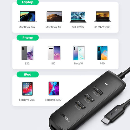USB-C-hub UGREEN CM416 (10916), 4 x USB-A 3.0, Svart