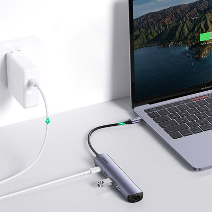 Hub USB-C UGREEN CM418 (10919), 2 x USB-A 3.0 - 1 x USB-C - 1 x HDMI - 1 x RJ45, Grå