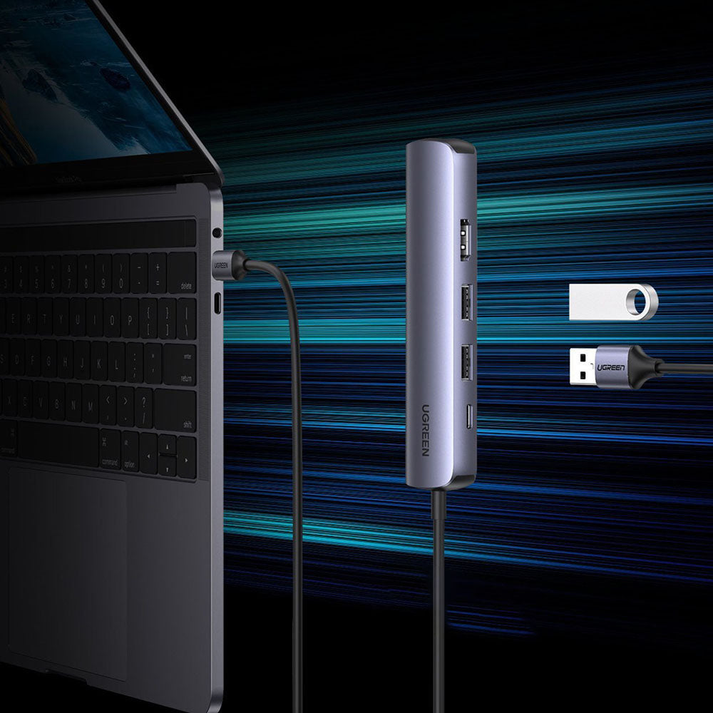 Hub USB-C UGREEN CM418 (10919), 2 x USB-A 3.0 - 1 x USB-C - 1 x HDMI - 1 x RJ45, Grå
