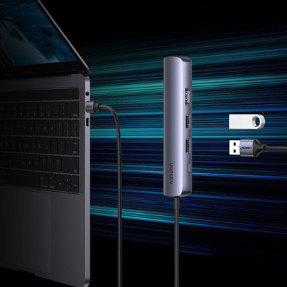 Hub USB-C UGREEN CM418 (10919), 2 x USB-A 3.0 - 1 x USB-C - 1 x HDMI - 1 x RJ45, Grå
