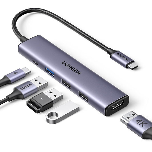 Hub USB-C UGREEN CM478, 1 x USB-A 3.0 - 2 x USB-A - 1 x USB-C - 1 x HDMI, Grå Resigilat