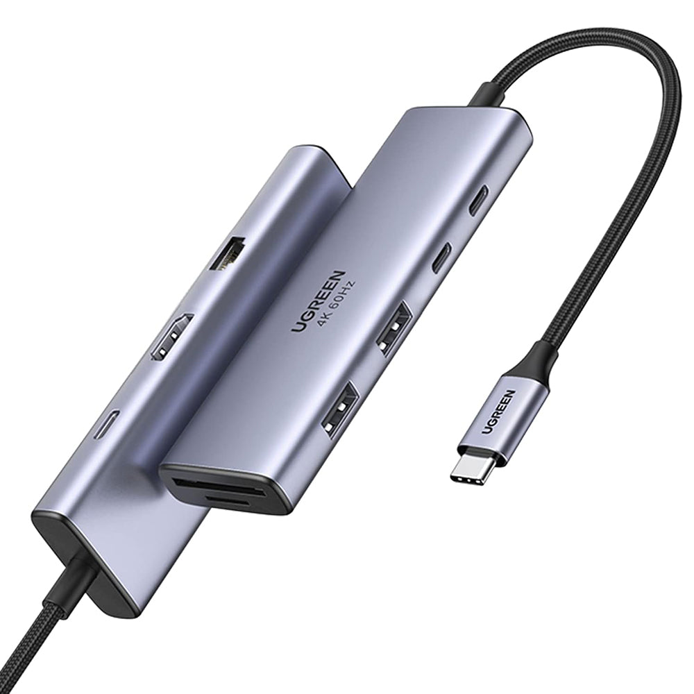 USB-C-hub UGREEN CM498 (15375), 2 x USB-A - 3 x USB-C - 1 x HDMI - 1 x RJ45 - 1 x SD - 1 x microSD, Grå
