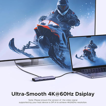 USB-C-hub UGREEN CM498 (15375), 2 x USB-A - 3 x USB-C - 1 x HDMI - 1 x RJ45 - 1 x SD - 1 x microSD, Grå