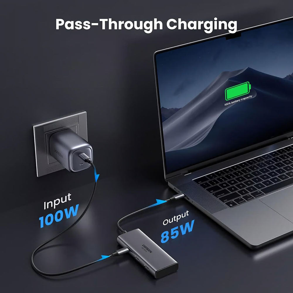 Hub USB-C UGREEN CM498 (15852), 2 x USB-A 3.0 - 2 x USB-C - 2 x HDMI, Grå