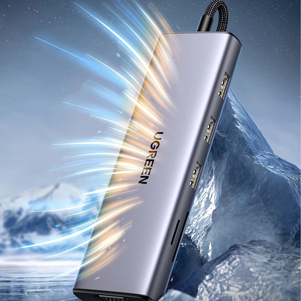 Hub USB-C UGREEN CM498 (15600), 3 x USB-A 3.0 - 1 x USB-C - 1 x HDMI - 1 x VGA - 1 x RJ45 - 1 x SD - 1 x microSD, Grå