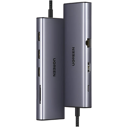 Hub USB-C UGREEN CM498 (15600), 3 x USB-A 3.0 - 1 x USB-C - 1 x HDMI - 1 x VGA - 1 x RJ45 - 1 x SD - 1 x microSD, Grå