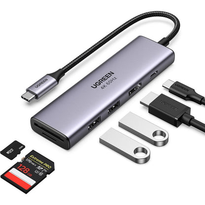 Hub USB-C UGREEN CM511 (60384), 2 x USB-A 3.0 - 1 x USB-C - 1 x HDMI - 1 x SD - 1 x microSD, Grå