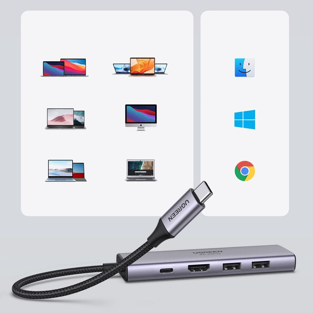 Hub USB-C UGREEN CM511 (60384), 2 x USB-A 3.0 - 1 x USB-C - 1 x HDMI - 1 x SD - 1 x microSD, Grå