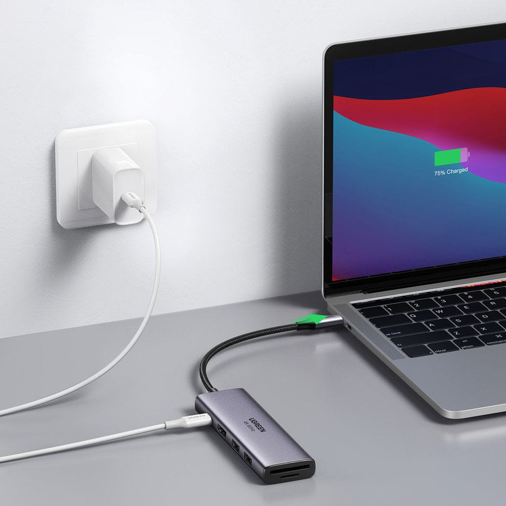 Hub USB-C UGREEN CM511 (60384), 2 x USB-A 3.0 - 1 x USB-C - 1 x HDMI - 1 x SD - 1 x microSD, Grå