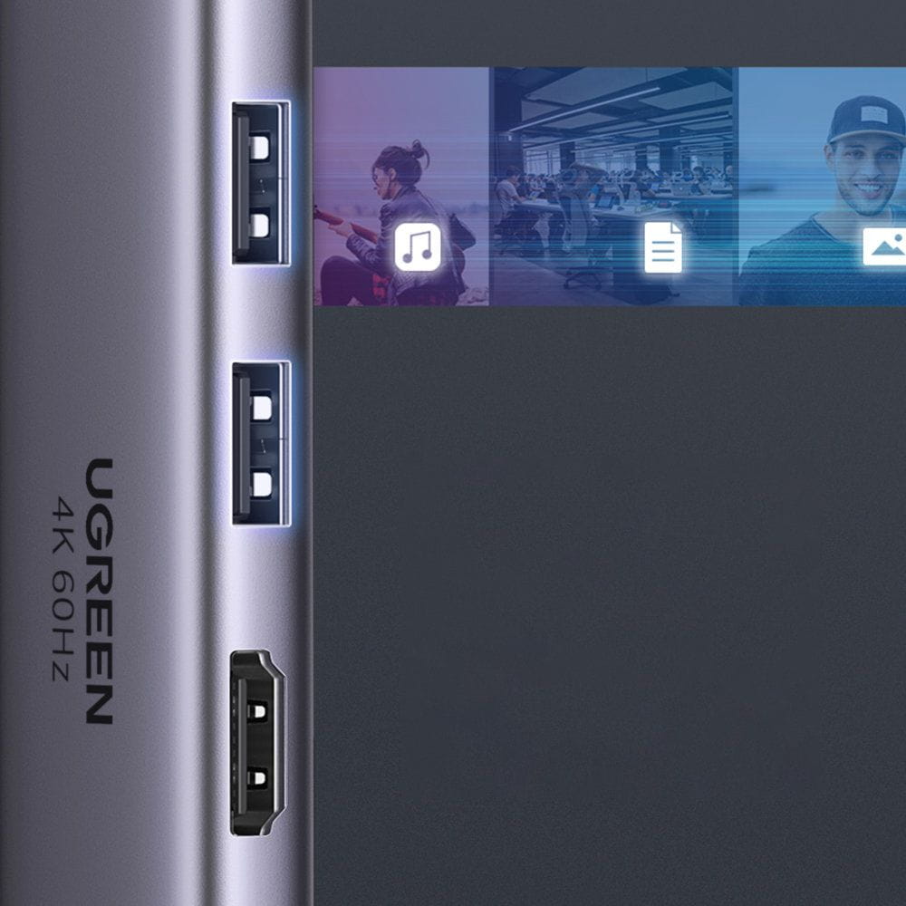 Hub USB-C UGREEN CM511 (60384), 2 x USB-A 3.0 - 1 x USB-C - 1 x HDMI - 1 x SD - 1 x microSD, Grå