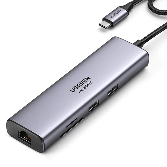 Hub USB-C UGREEN CM512, 2 x USB-A 3.0 - 1 x USB-C - 1 x HDMI - 1 x SD - 1 x microSD - RJ45, Grå