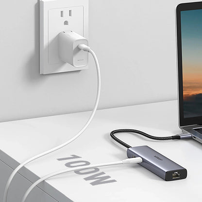 Hub USB-C UGREEN CM512, 2 x USB-A 3.0 - 1 x USB-C - 1 x HDMI - 1 x SD - 1 x microSD - RJ45, Grå