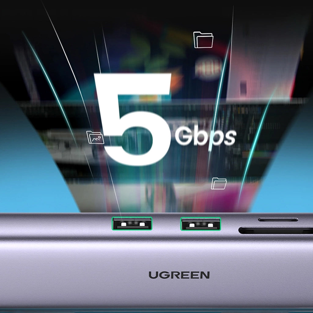 Hub USB-C UGREEN CM512, 2 x USB-A 3.0 - 1 x USB-C - 1 x HDMI - 1 x SD - 1 x microSD - RJ45, Grå