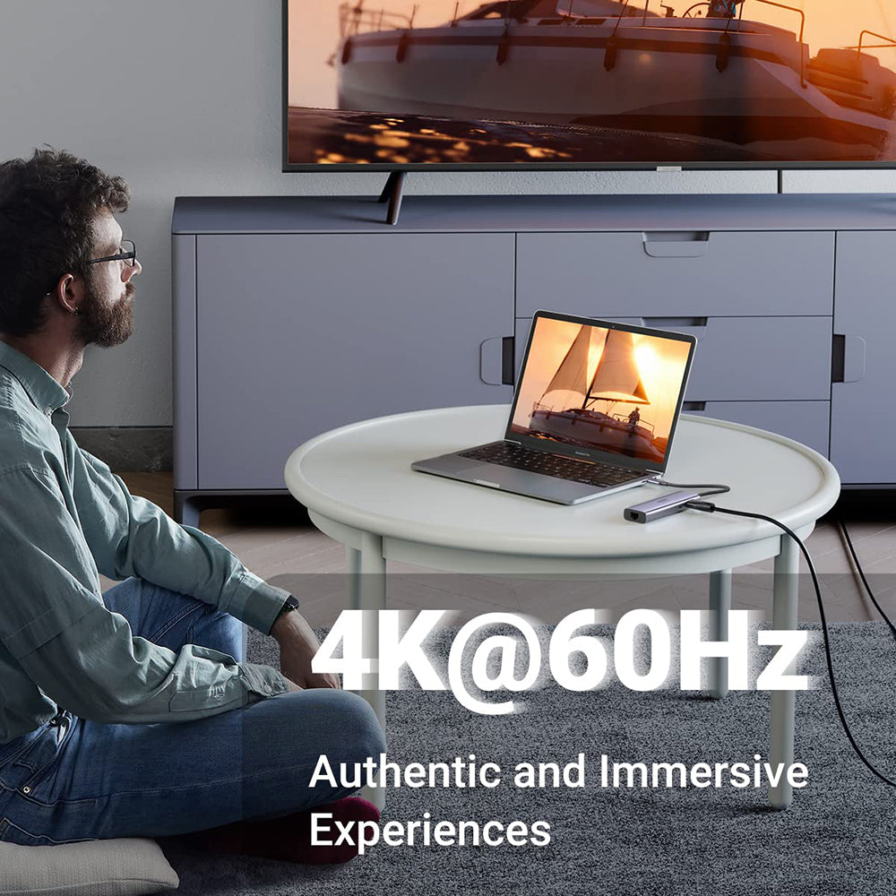 Hub USB-C UGREEN CM512 (60515), 2 x USB-A 3.0 - 1 x USB-C - 1 x HDMI - 1 x SD - 1 x microSD - 1 x RJ45, Grå