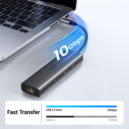 Hub USB-C UGREEN CM512 (45000), 2 x USB-A 3.2 - 2 x USB-C - 1 x HDMI - 1 x RJ45, Grå