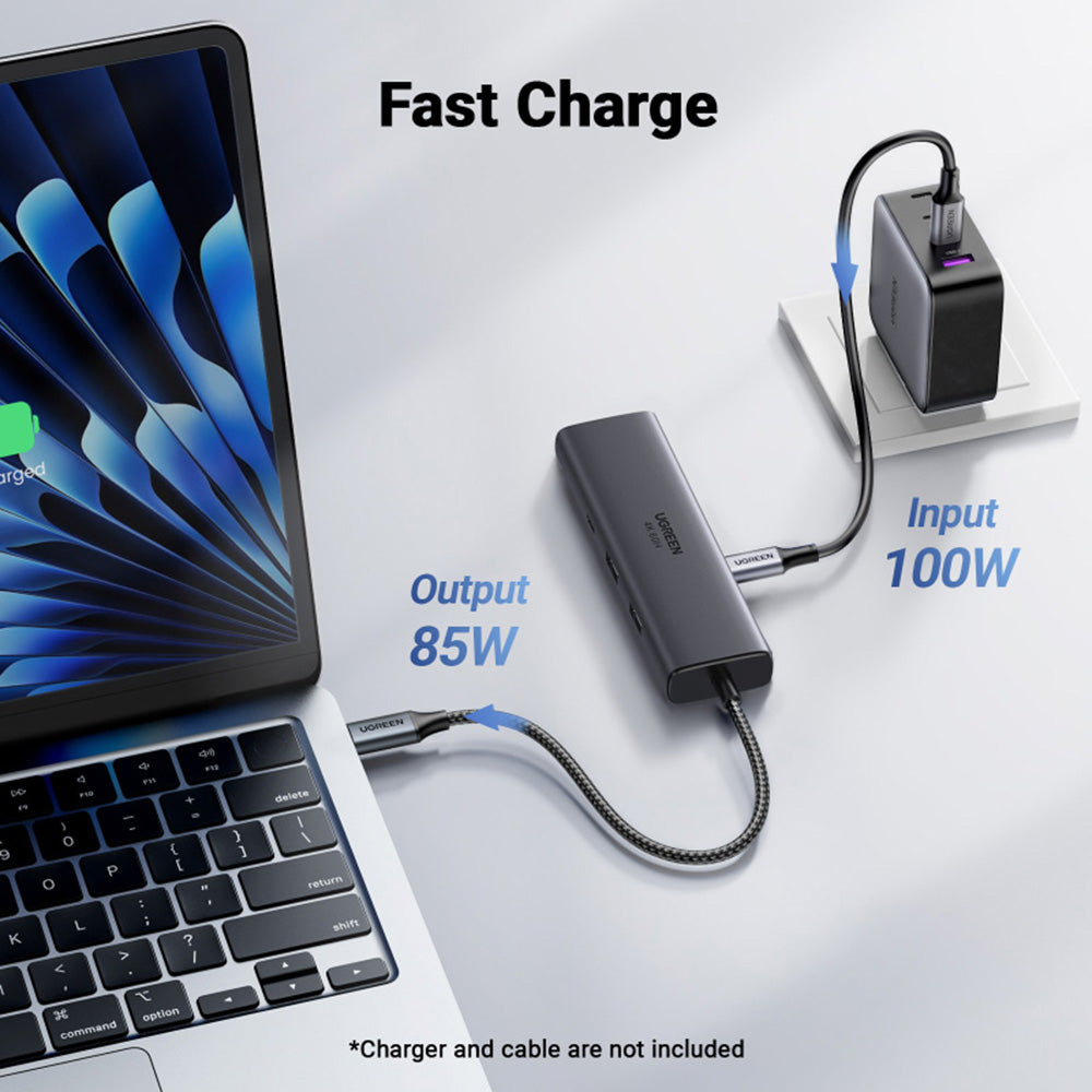 Hub USB-C UGREEN CM512 (45000), 2 x USB-A 3.2 - 2 x USB-C - 1 x HDMI - 1 x RJ45, Grå
