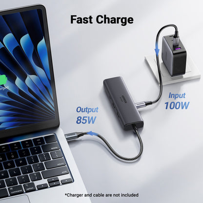 Hub USB-C UGREEN CM512 (45000), 2 x USB-A 3.2 - 2 x USB-C - 1 x HDMI - 1 x RJ45, Grå