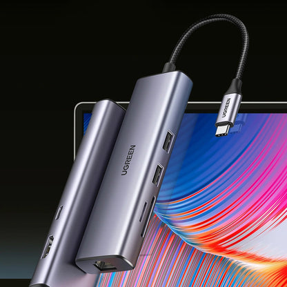 Hub USB-C UGREEN CM512, 2 x USB-A 3.0 - 1 x USB-C - 1 x HDMI - 1 x SD - 1 x microSD - RJ45, Grå