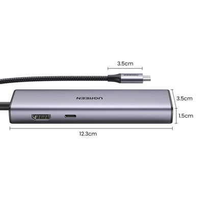Hub USB-C UGREEN CM512, 2 x USB-A 3.0 - 1 x USB-C - 1 x HDMI - 1 x SD - 1 x microSD - RJ45, Grå