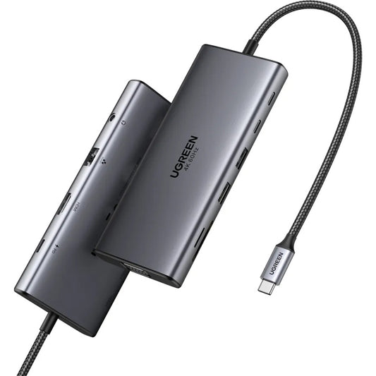 Hub USB-C UGREEN CM639 (45520), 2 x USB-A 3.2 - 3 x USB-C - 1 x HDMI - 1 x VGA - 1 x Jack 3.5mm - 1 x RJ45 - 1 x SD - 1 x microSD, Grå