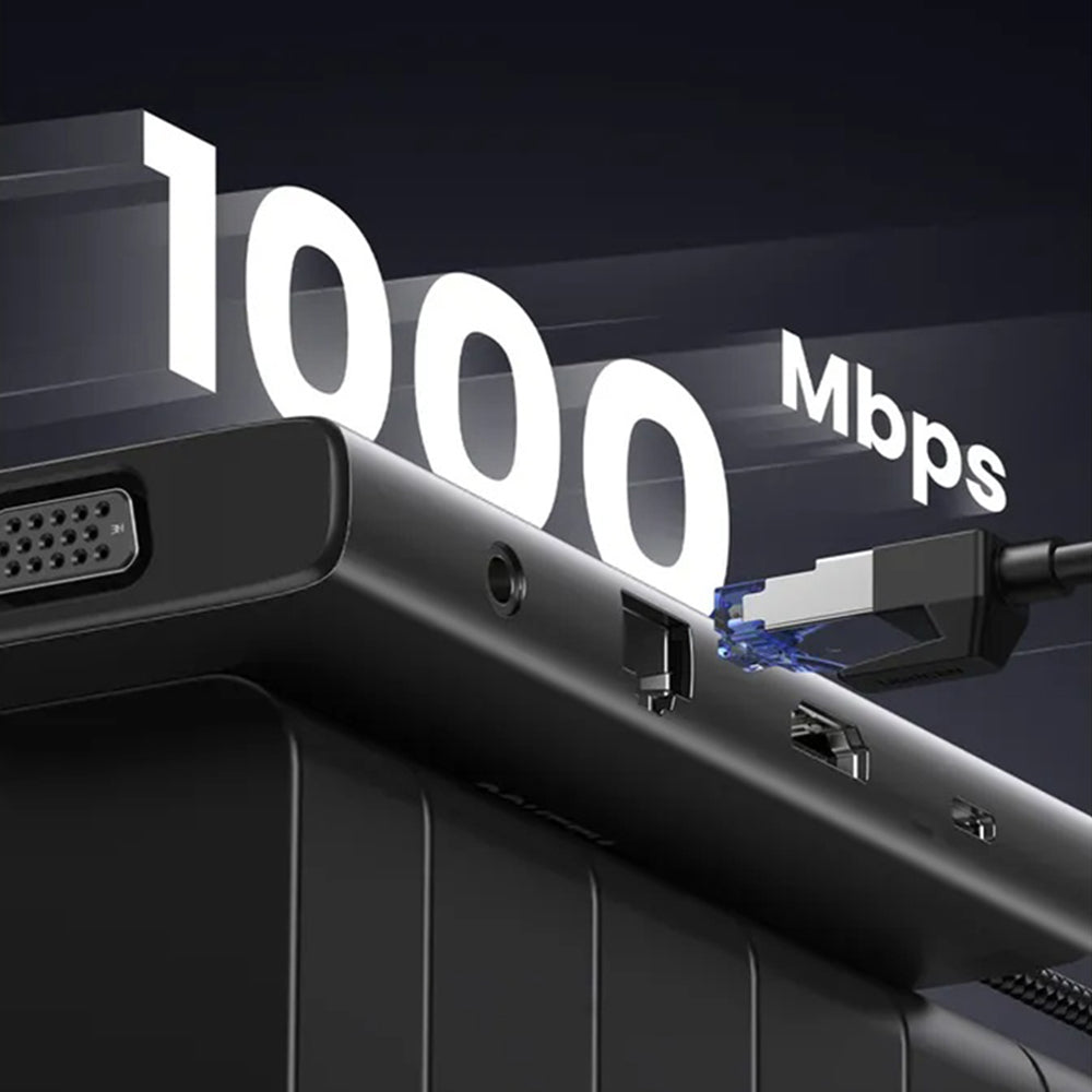 Hub USB-C UGREEN CM639 (45520), 2 x USB-A 3.2 - 3 x USB-C - 1 x HDMI - 1 x VGA - 1 x Jack 3.5mm - 1 x RJ45 - 1 x SD - 1 x microSD, Grå