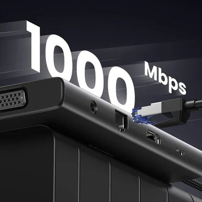 Hub USB-C UGREEN CM639 (45520), 2 x USB-A 3.2 - 3 x USB-C - 1 x HDMI - 1 x VGA - 1 x Jack 3.5mm - 1 x RJ45 - 1 x SD - 1 x microSD, Grå