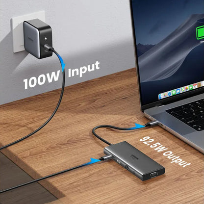 Hub USB-C UGREEN CM639 (45520), 2 x USB-A 3.2 - 3 x USB-C - 1 x HDMI - 1 x VGA - 1 x Jack 3.5mm - 1 x RJ45 - 1 x SD - 1 x microSD, Grå