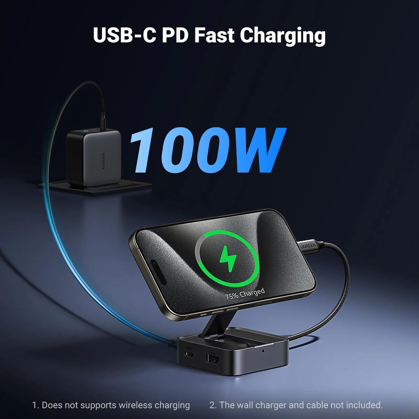 Hub USB-C UGREEN CM801, 1 x USB-A 3.0 - 2 x USB-C - 1 x HDMI, Grå