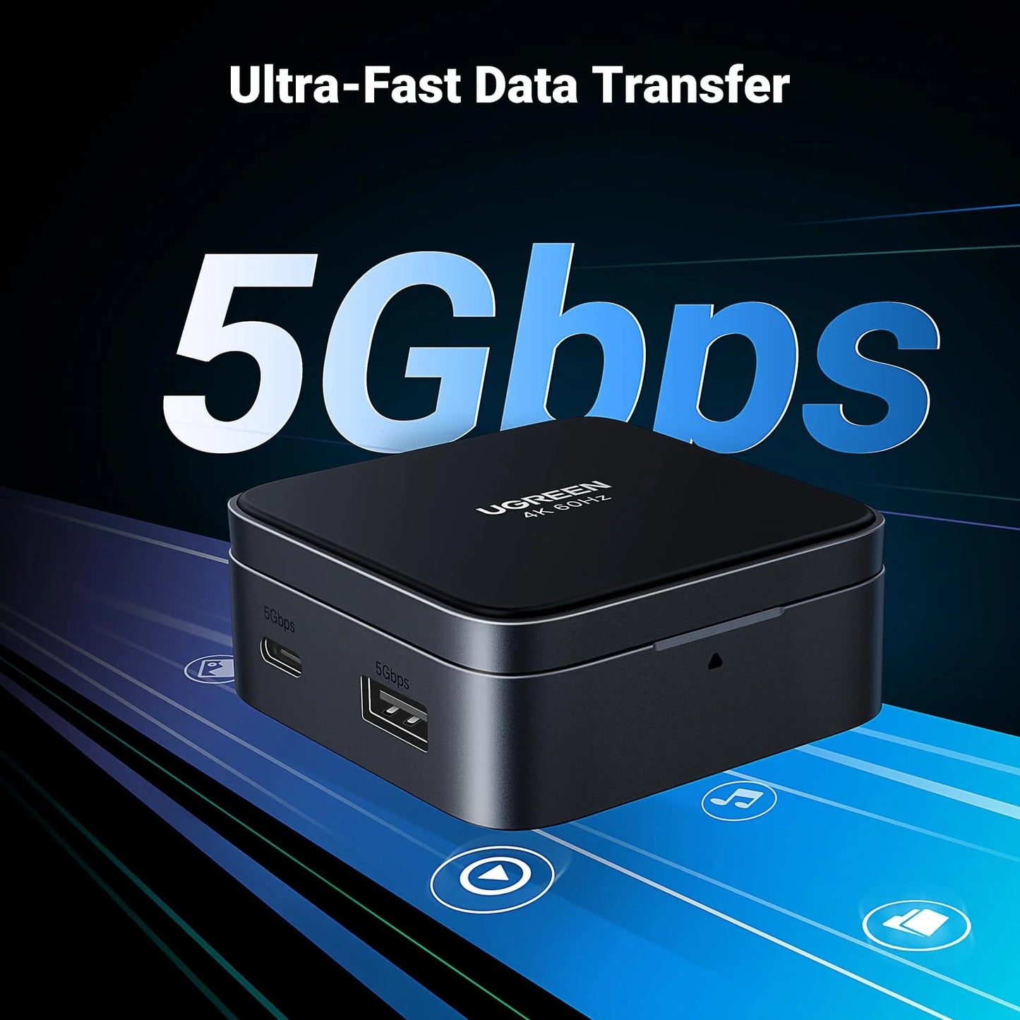 Hub USB-C UGREEN CM801, 1 x USB-A 3.0 - 2 x USB-C - 1 x HDMI, Grå
