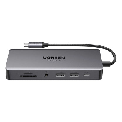 Hub USB-C UGREEN Revodok Pro 313 CM681, 2 x USB-A 3.2 - 1 x USB-A 3.0 - 2 x USB-C - 2 x HDMI - 1 x Jack 3.5mm - 1 x RJ45 - 1 x SD - 1 x microSD, Grå