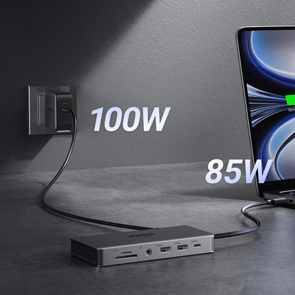 Hub USB-C UGREEN Revodok Pro 313 CM681, 2 x USB-A 3.2 - 1 x USB-A 3.0 - 2 x USB-C - 2 x HDMI - 1 x Jack 3.5mm - 1 x RJ45 - 1 x SD - 1 x microSD, Grå