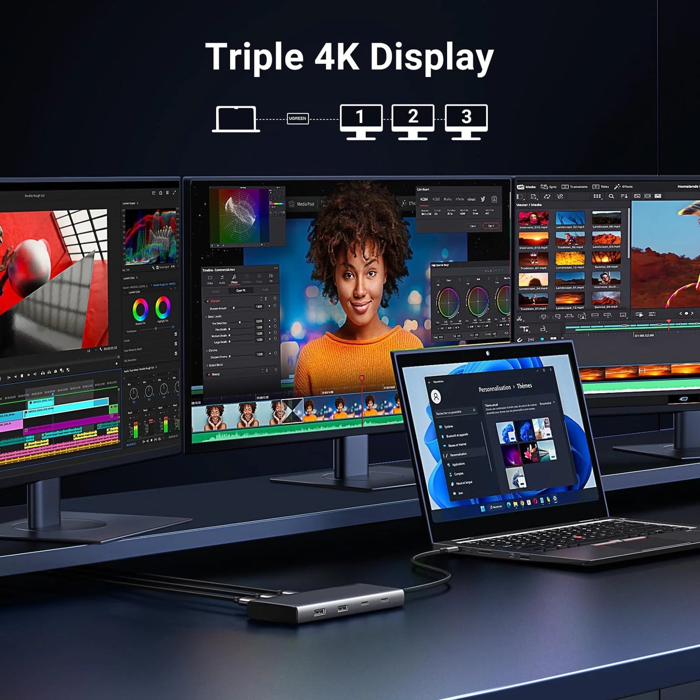 Hub USB-C UGREEN Revodok 308 CM639, 2 x USB-A 3.2 - 3 x USB-C - 1 x Display Port - 2 x HDMI, Grå