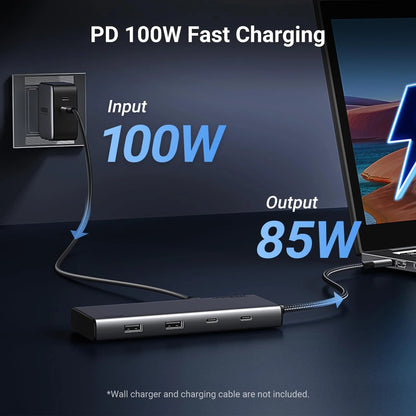 Hub USB-C UGREEN Revodok 308 CM639, 2 x USB-A 3.2 - 3 x USB-C - 1 x Display Port - 2 x HDMI, Grå