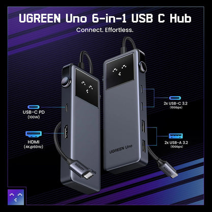 USB-C Hub UGREEN Uno (75177), 2 x USB-A 3.2 - 3 x USB-C - 1 x HDMI, Grå