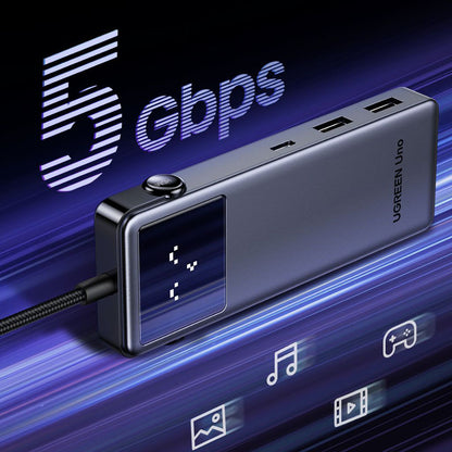 USB-C-hub UGREEN Uno (75179), 2 x USB-A - 2 x USB-C - 1 x HDMI - 1 x SD - 1 x microSD, Grå