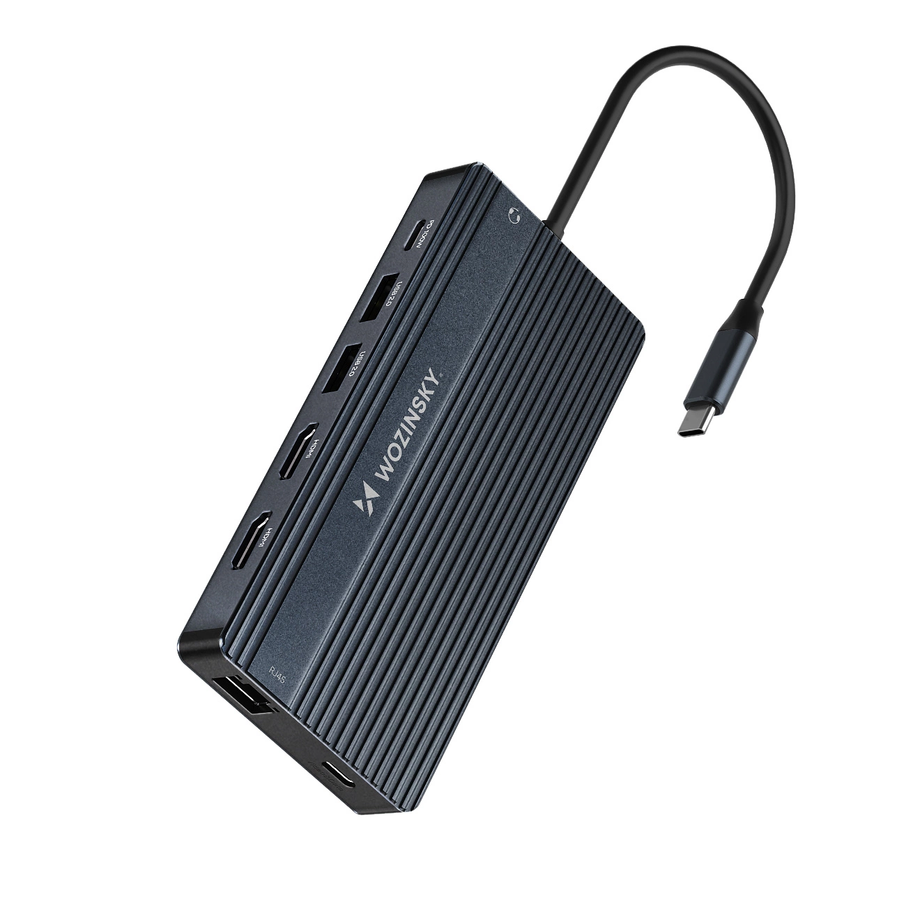 Hub USB-C WZK WDS03Y5S, 1 x USB-A 3.1 - 2 x USB-A - 5 x USB-C - 2 x HDMI - 1 x Jack 3.5mm - 1 x RJ45 - 1 x SD - 1 x microSD, Grå