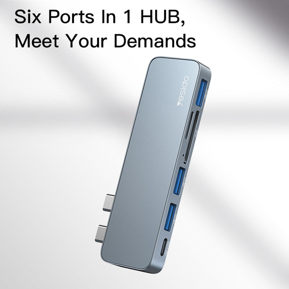 USB-C-hub Yesido HB10 for Apple MacBook Pro / Air, 6in1, Grå